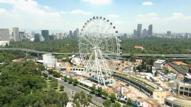 Drone shot Wheel of Fortune Aztlan Park Mexico City