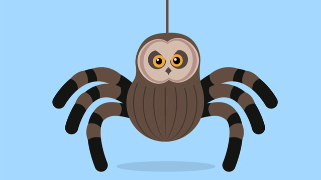 Spider with an owl's head on a string. Vector illustration of a cartoon spider with an owl's head on a string.