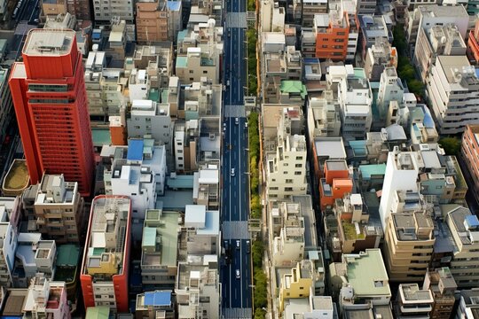 Bird's-eye perspective of Minato, Tokyo, Japan. Generative AI
