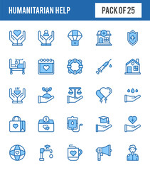 25 Humanitarian Help Two Color icons pack. vector illustration.