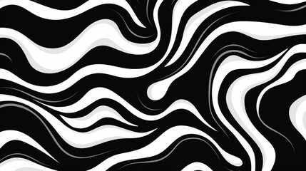Wavy and swirled brush strokes vector seamless pattern. Bold curved lines and squiggles ornament. Seamless horizontal banner with doodle bold lines. Black and white wallpaper. Generative Ai