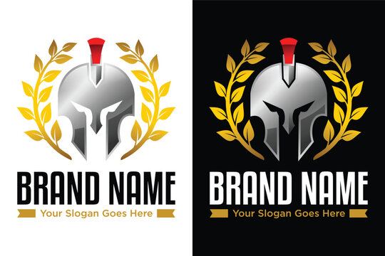 golden Wreath and helmet of the Spartan warrior symbol, emblem illustration logo design