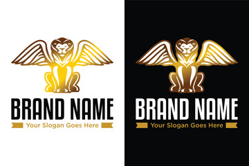 golden creative lion wing illustration logo design