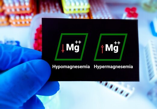 Hypomagnesemia (Low magnesium level) and Hypermagnesemia (High magnesium level) term, medical conceptual image.
