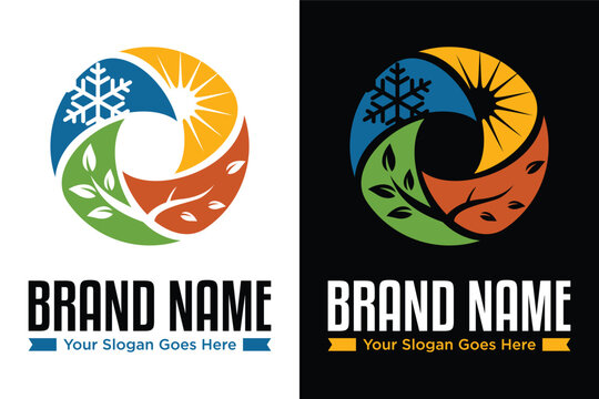 modern 4 four seasons logo design vector with symbol of Winter Spring Summer Autumn sign element illustration logo design