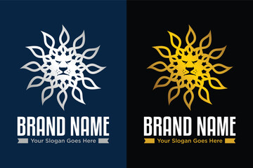 modern sun floral lion head vector illustration logo design