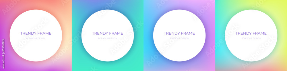 Poster trendy circle frame collection for your design. round white shapes on beautiful gradient background