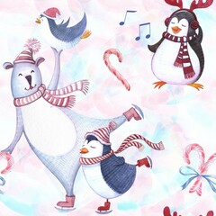 New Year seamless patterns, white northern bears