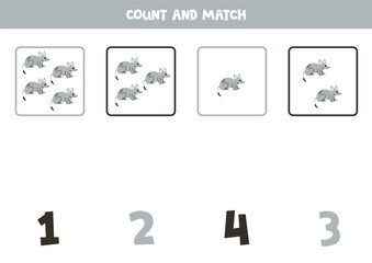 Count all gray bandicoots and match with the correct number.