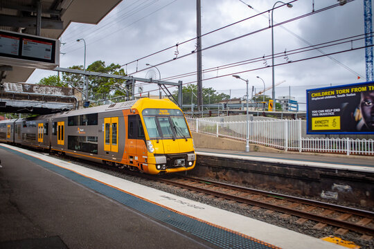 Sydney/Australia- March 20, 2019: NSW Sydney Train in action, it is the suburban passenger rail network serving the city of Sydney, New South Wales, Australia