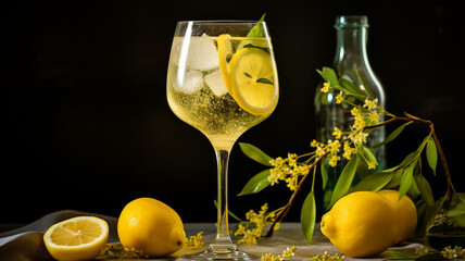Lemon juice in a glass. Generative Ai