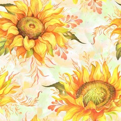 Sunflower seamless pattern, autumn seamless pattern