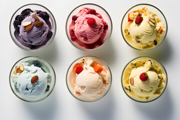 Various of ice cream flavor blueberry ,strawberry ,pistachio ,almond ,orange and cherry,Summer and Sweet menu concept.