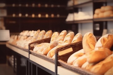 Bread bakery shop rack. Tasty food. Generate Ai