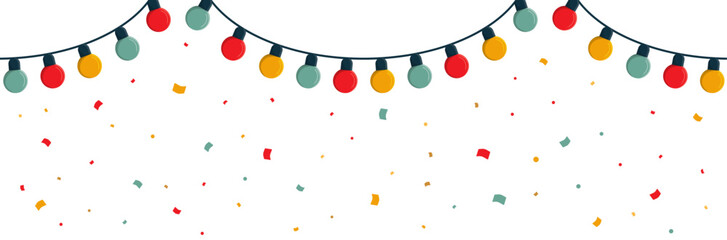Guirlande d'ampoules,  confettis et cotillons - Bannière festive - éléments vectoriels éditables colorés autour de la célébration de fêtes - Couleurs vives - Festivités réjouissantes - Style de vie