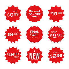 Collection of red labels sale or discount sticker vector illustration 