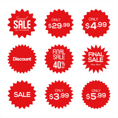 Collection of red labels sale or discount sticker vector illustration 