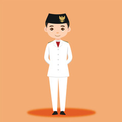 boy character celebrating indonesia independence day wearing paskibraka cloth