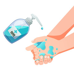 Washing hands with hand sanitizer concept vector.