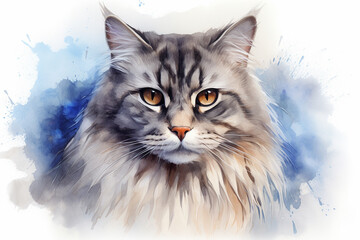 Obraz premium Retrato Acuarela Gato