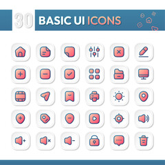 Basic UI icons set- lineal-filled-gradient-vector illustration. home-setting-location-media-folder.