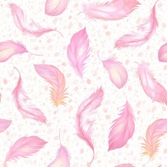 Pink feathers watercolour seamless pattern