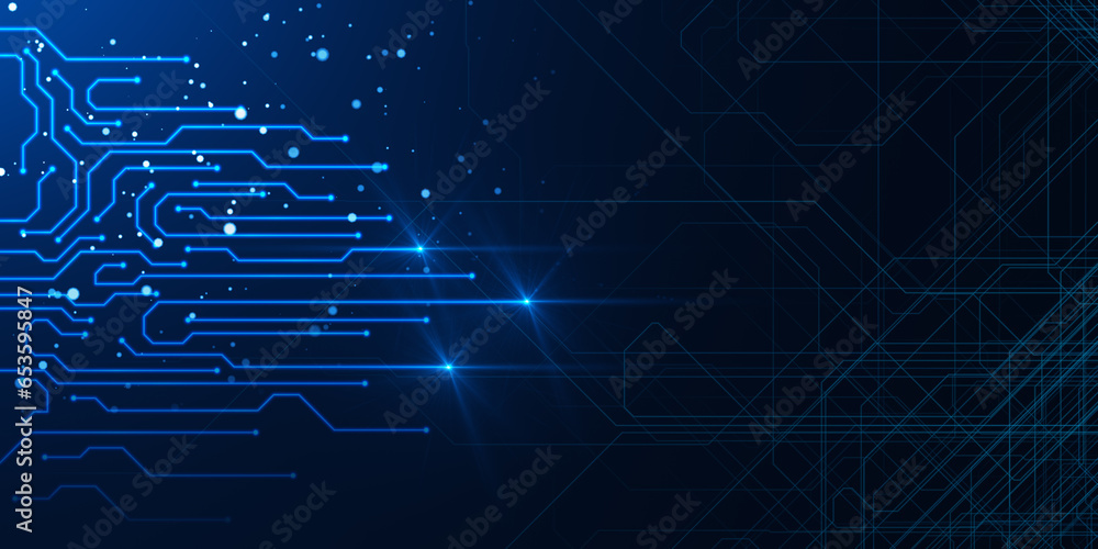 Poster Abstract digital blue circuit backdrop. Technology, chip and innovation concept. 3D Rendering.