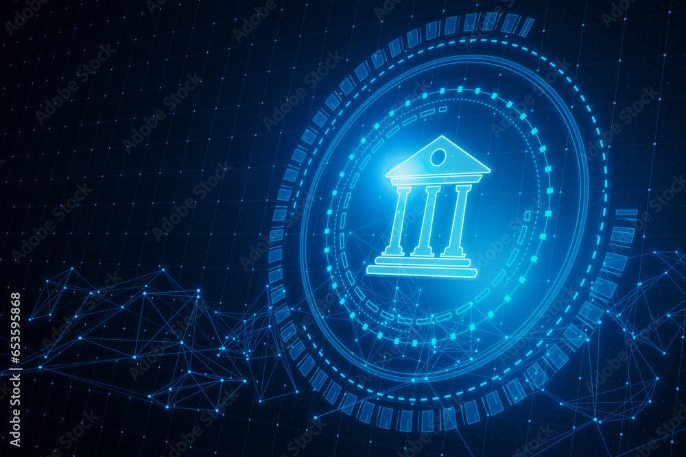 Aufkleber creative polygonal round banking hologram on blurry texture. digital transformation and finance conc