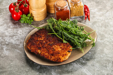 Tasty roasted breaded meat schnitzel