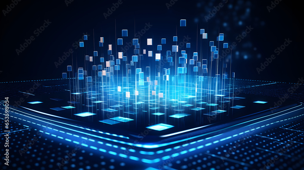 Poster abstract background with glowing lines with clouds. Cloud computing technology and big data concept or data analytic information. Artificial intelligence