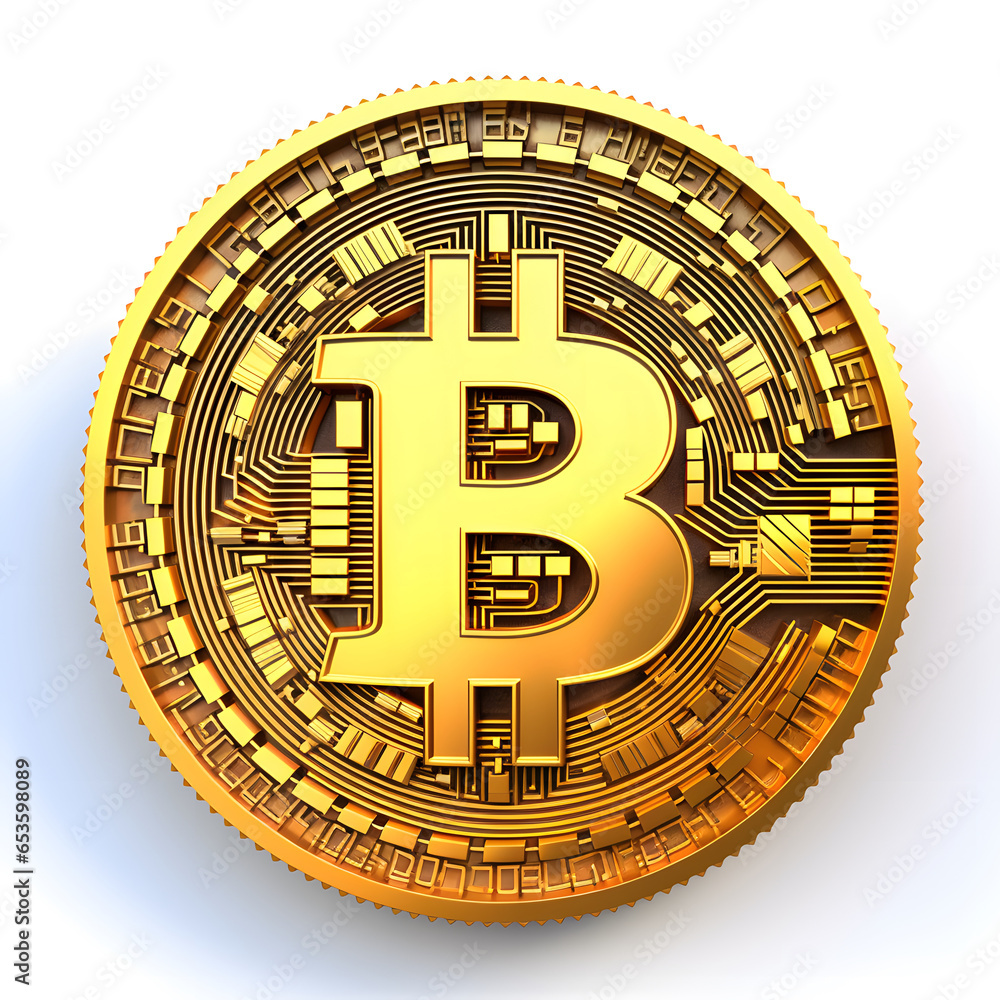 Aufkleber Close up crypto currency bitcoin with red light. decentralize technology digital asset sound of money. store of value. 