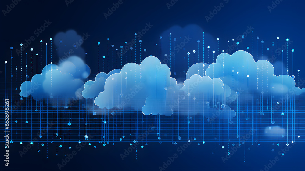 Poster abstract background with glowing lines with clouds. Cloud computing technology and big data concept or data analytic information. Artificial intelligence