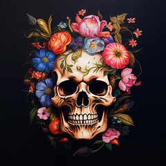 Day of the Dead festival decorated skull on isolated background - ai generative