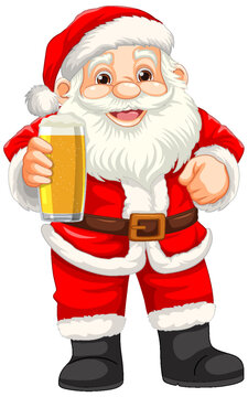 Smiley Santa Claus Cartoon Character with a Pint of Beer