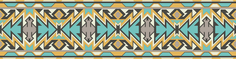 Obraz premium Colorful geometric ethnic pattern. Oriental, western, aztec, tribal traditional. seamless pattern. fabric, tile, background, carpet, wallpaper, clothing, sarong,wrapping, Batik, fabric,Vector pattern.