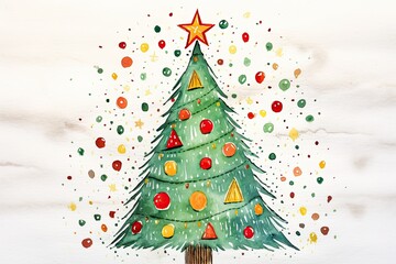 watercolor green fluffy Christmas pine tree.