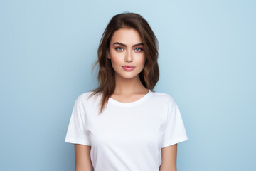 Fototapeta premium Confident nice smiling woman on color background wall