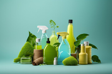 Spring cleaning and house cleaning. Natural cleaning products on a table - obrazy, fototapety, plakaty