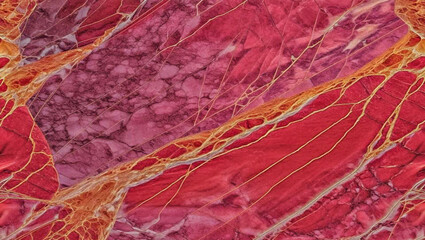 Burgundy with red and gold lines marble background. Marble board background top view. Generative AI