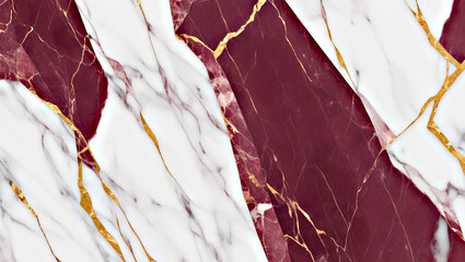 Gray with red burgundy and gold lines marble background. Marble board background top view. Generative AI
