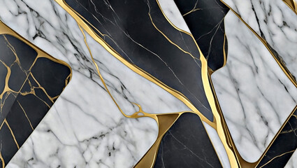 Gray with black and gold lines marble background. Marble board background top view. Generative AI