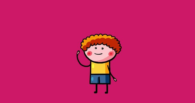 Cartoon kid character animated  Peter boy isolated gestures one. Moving child serie transparent. Useful content presenter no background.