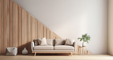 Fototapeta na wymiar Living room sofa composition next to stairs
