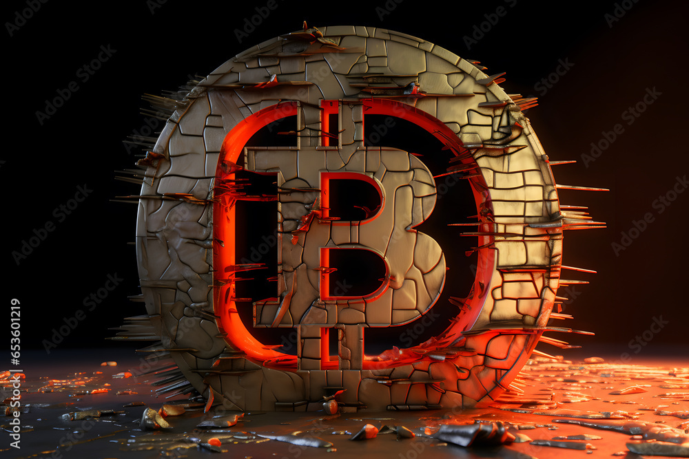 Aufkleber Close up crypto currency bitcoin with red light. decentralize technology digital asset sound of money. store of value. 