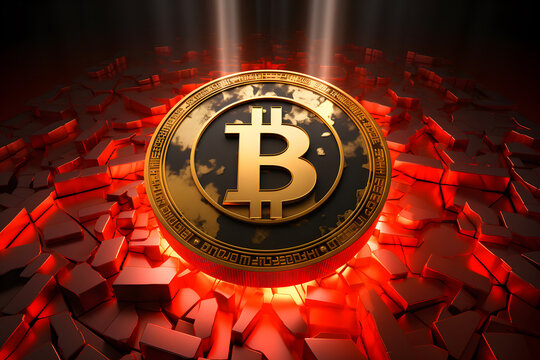 Close up crypto currency bitcoin with red light. decentralize technology digital asset sound of money. store of value. 