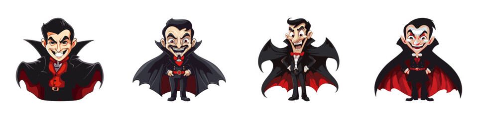 Cartoon smiling Dracula set. Vector illustration