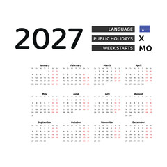 Calendar 2027 English language with Nauru public holidays. Week starts from Monday. Graphic design vector illustration.
