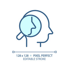 2D pixel perfect editable blue introspection icon, isolated vector, thin line illustration representing soft skills.