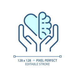2D pixel perfect editable blue emotion and logic balance icon, isolated vector, thin line illustration representing soft skills.