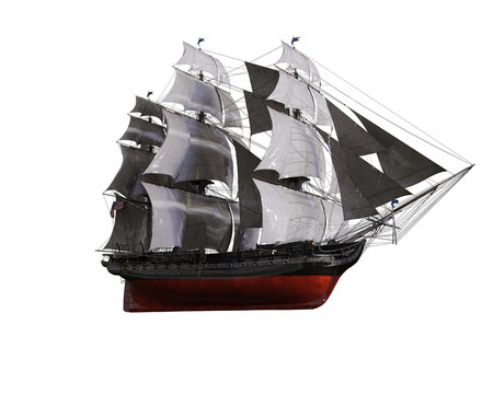 3d render, caravel, pirate ship